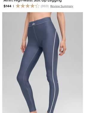 ALO Yoga Slate Blue High-Waist Legging with White Side Stripe